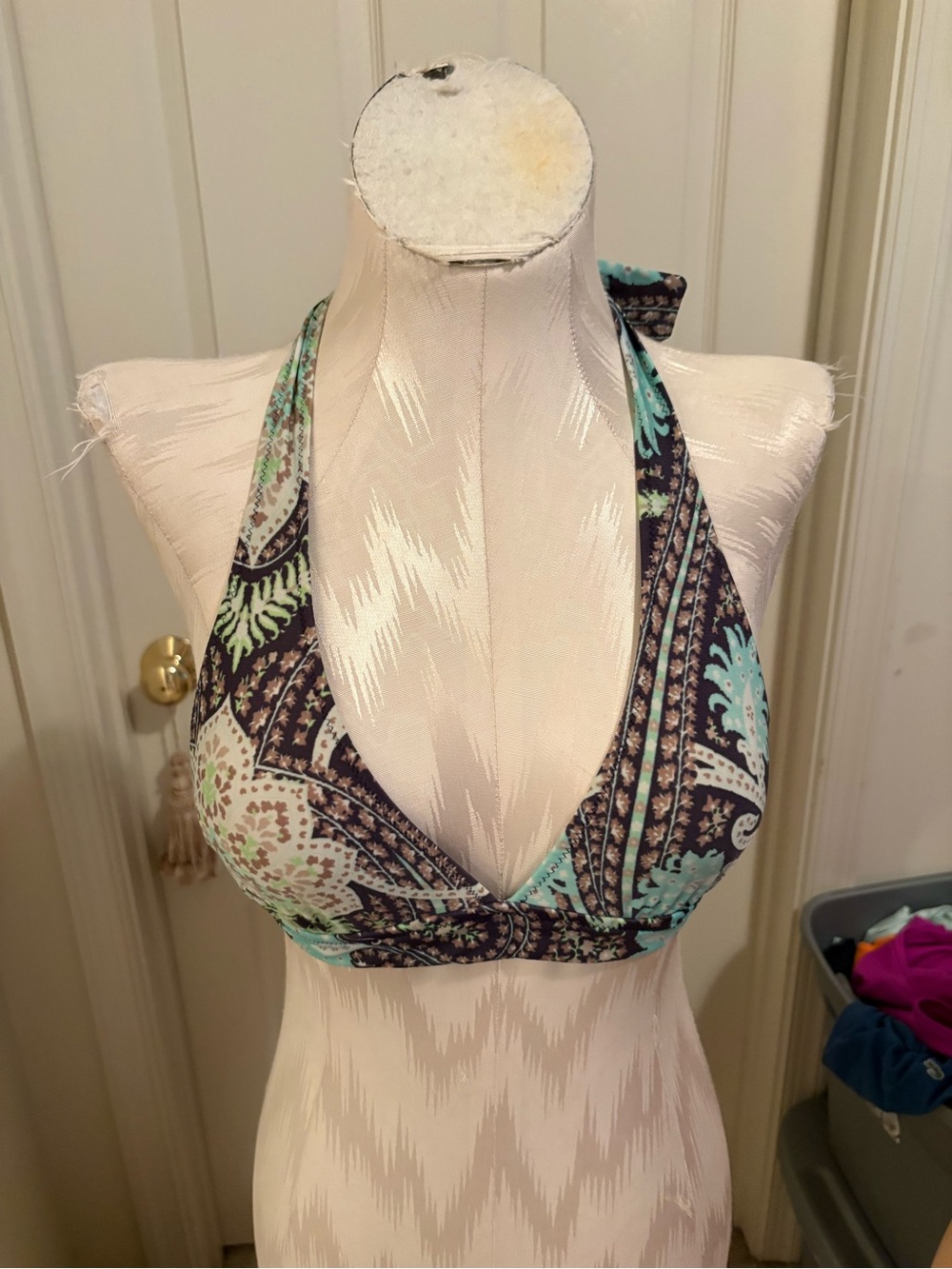 J. Crew Paisley Halter bikini in Teal and Brown size S $129